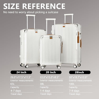Carry On Luggage, Expandable Suitcase with Smart Cup Holder and USB Port, 20 IN Hardside Checked with TSA Lock Spinner Double Wheels, White