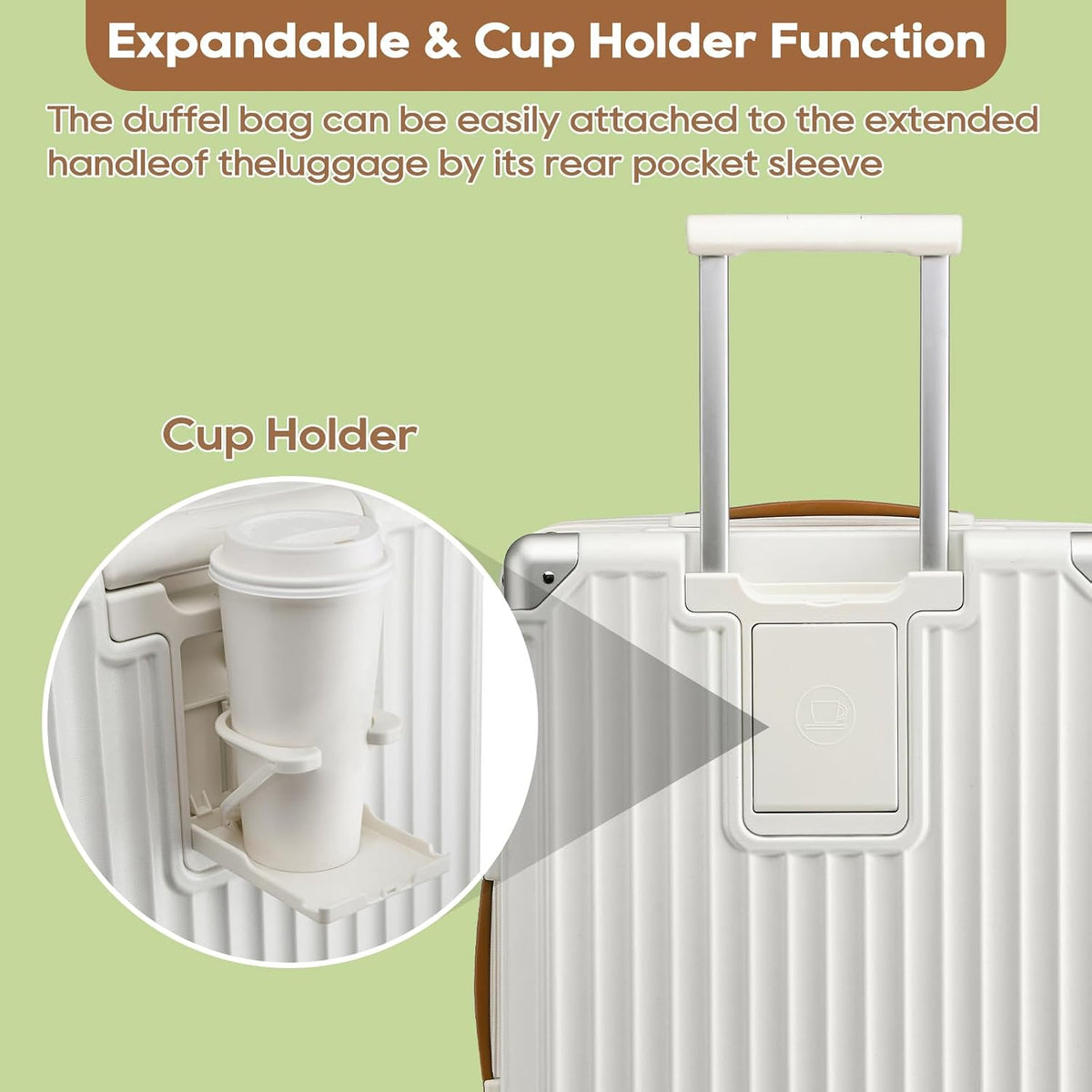 Carry On Luggage, Expandable Suitcase with Smart Cup Holder and USB Port, 20 IN Hardside Checked with TSA Lock Spinner Double Wheels, White