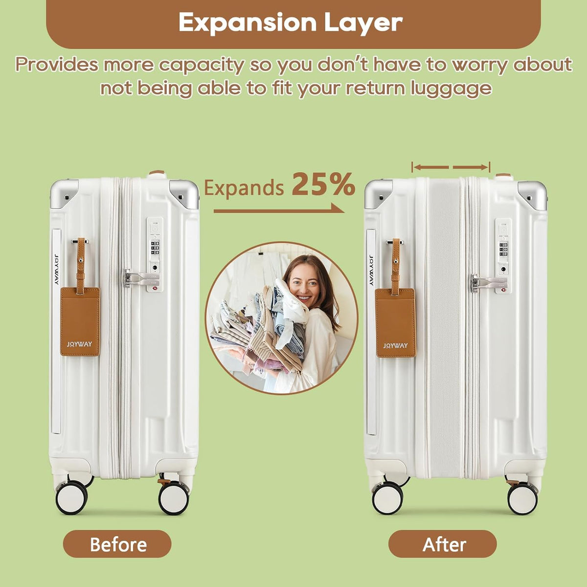 Carry On Luggage, Expandable Suitcase with Smart Cup Holder and USB Port, 20 IN Hardside Checked with TSA Lock Spinner Double Wheels, White