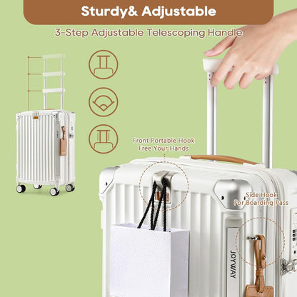 Carry On Luggage, Expandable Suitcase with Smart Cup Holder and USB Port, 20 IN Hardside Checked with TSA Lock Spinner Double Wheels, White
