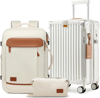 Carry On Luggage, Expandable Suitcase with Smart Cup Holder and USB Port, 20 IN Hardside Checked with TSA Lock Spinner Double Wheels, White