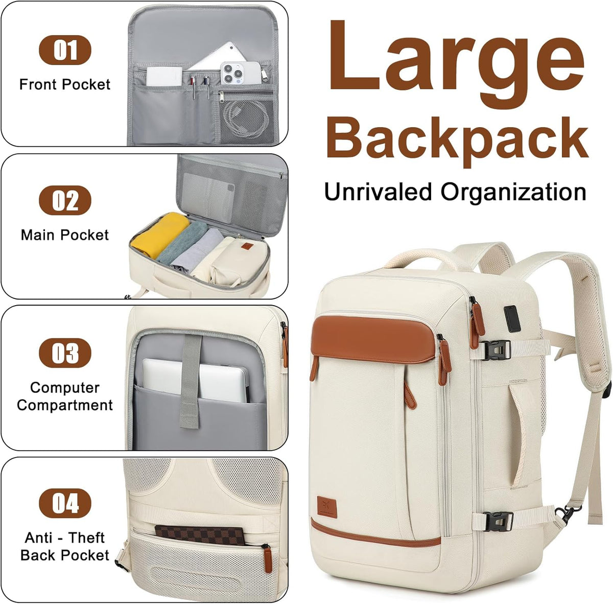 Carry On Luggage, Expandable Suitcase with Smart Cup Holder and USB Port, 20 IN Hardside Checked with TSA Lock Spinner Double Wheels, White