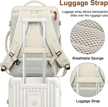 Carry On Luggage, Expandable Suitcase with Smart Cup Holder and USB Port, 20 IN Hardside Checked with TSA Lock Spinner Double Wheels, White
