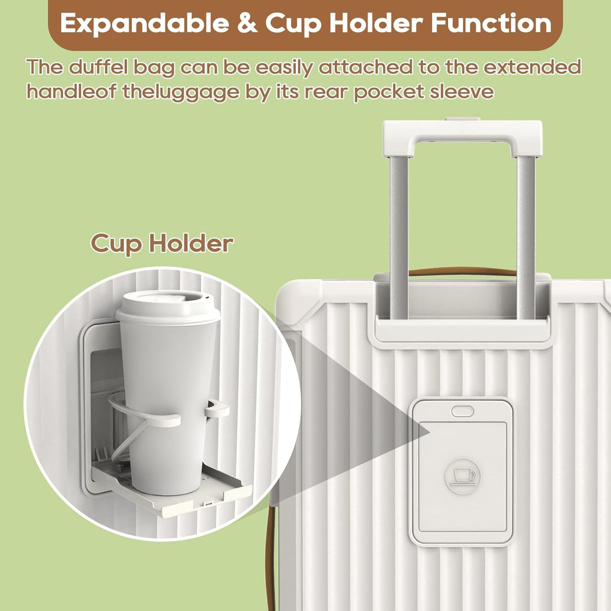 Carry On Luggage, Expandable Suitcase with Smart Cup Holder and USB Port, 20 IN Hardside Checked with TSA Lock Spinner Double Wheels, White