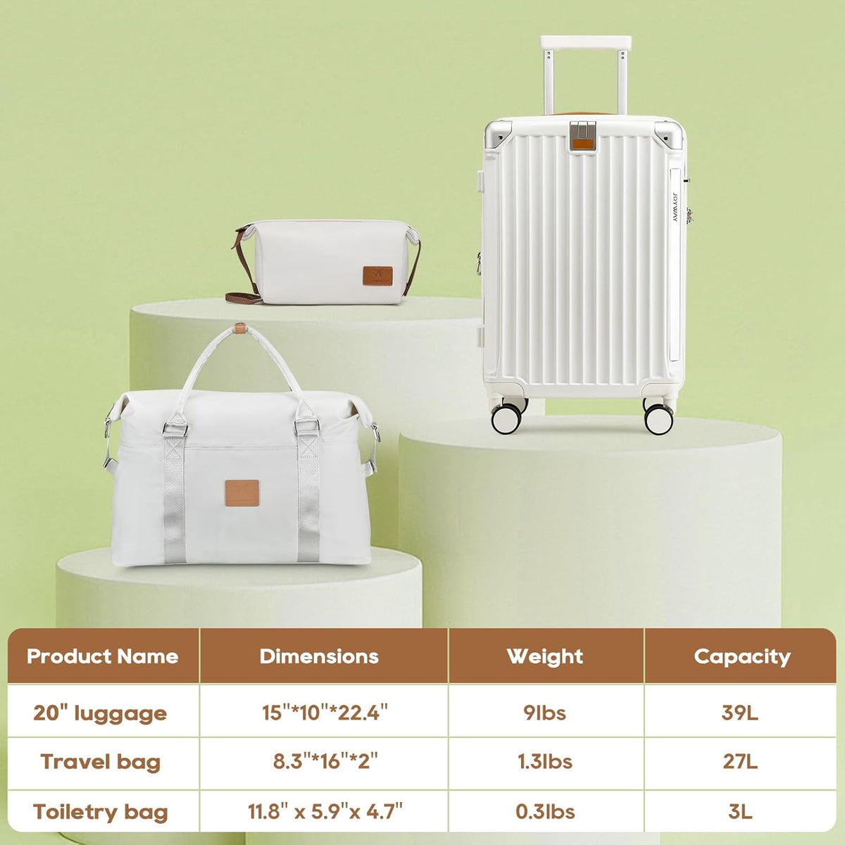 Carry On Luggage, Expandable Suitcase with Smart Cup Holder and USB Port, 20 IN Hardside Checked with TSA Lock Spinner Double Wheels, White