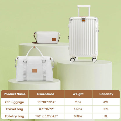 Carry On Luggage, Expandable Suitcase with Smart Cup Holder and USB Port, 20 IN Hardside Checked with TSA Lock Spinner Double Wheels, White