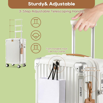 Carry On Luggage, Expandable Suitcase with Smart Cup Holder and USB Port, 20 IN Hardside Checked with TSA Lock Spinner Double Wheels, White
