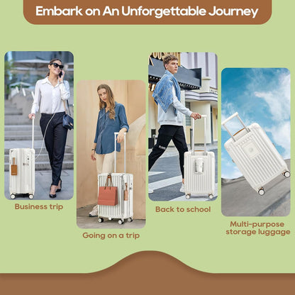 Carry On Luggage, Expandable Suitcase with Smart Cup Holder and USB Port, 20 IN Hardside Checked with TSA Lock Spinner Double Wheels, White