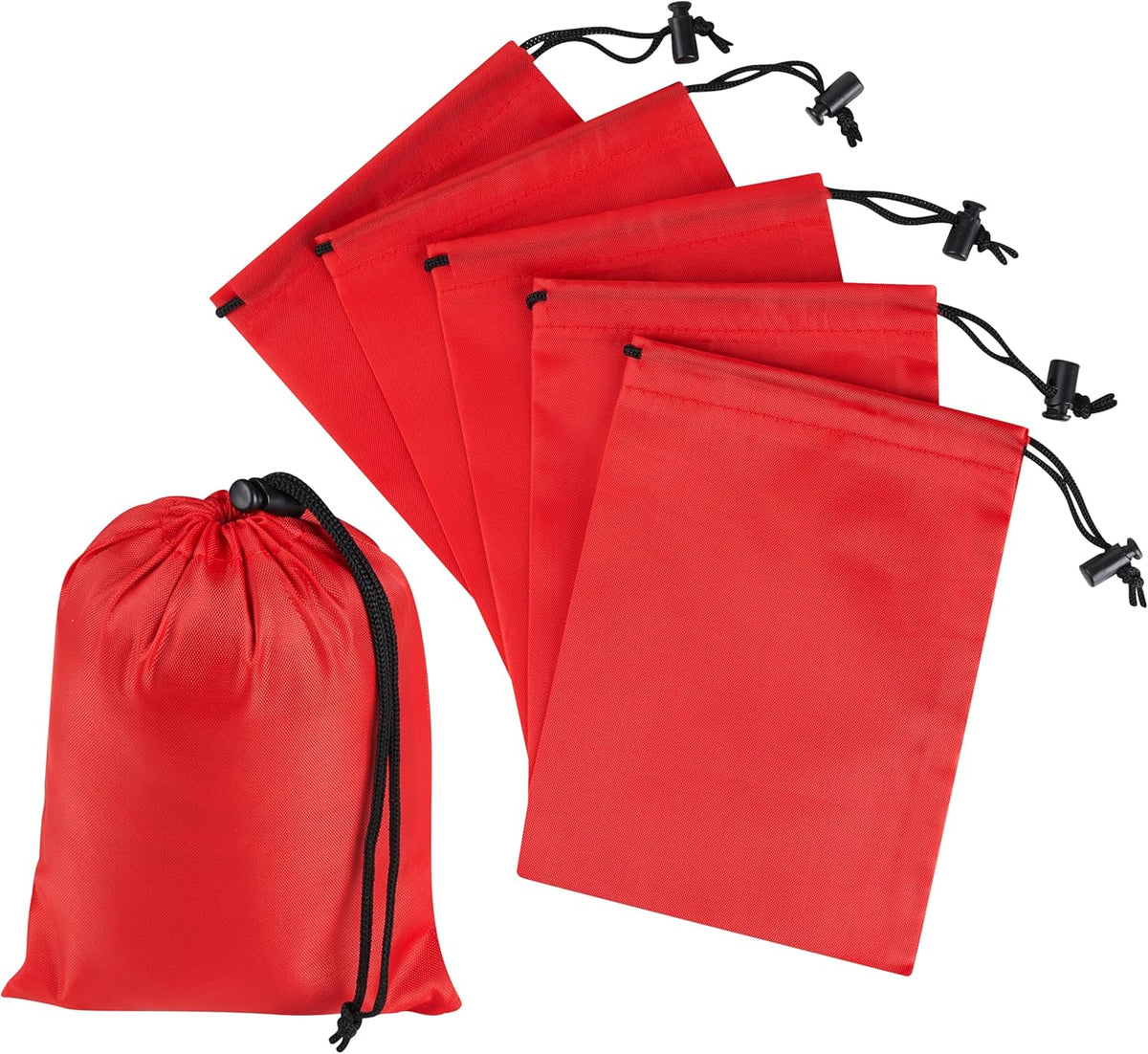 Drawstring Bag with Toggle - Nylon Cinch and Ditty Pouch for Shoes, Pantry, Closet, Travel (Red, 12 x 16 Inch, Set of 6)