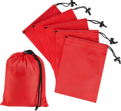 Drawstring Bag with Toggle - Nylon Cinch and Ditty Pouch for Shoes, Pantry, Closet, Travel (Red, 12 x 16 Inch, Set of 6)