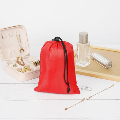 Drawstring Bag with Toggle - Nylon Cinch and Ditty Pouch for Shoes, Pantry, Closet, Travel (Red, 12 x 16 Inch, Set of 6)