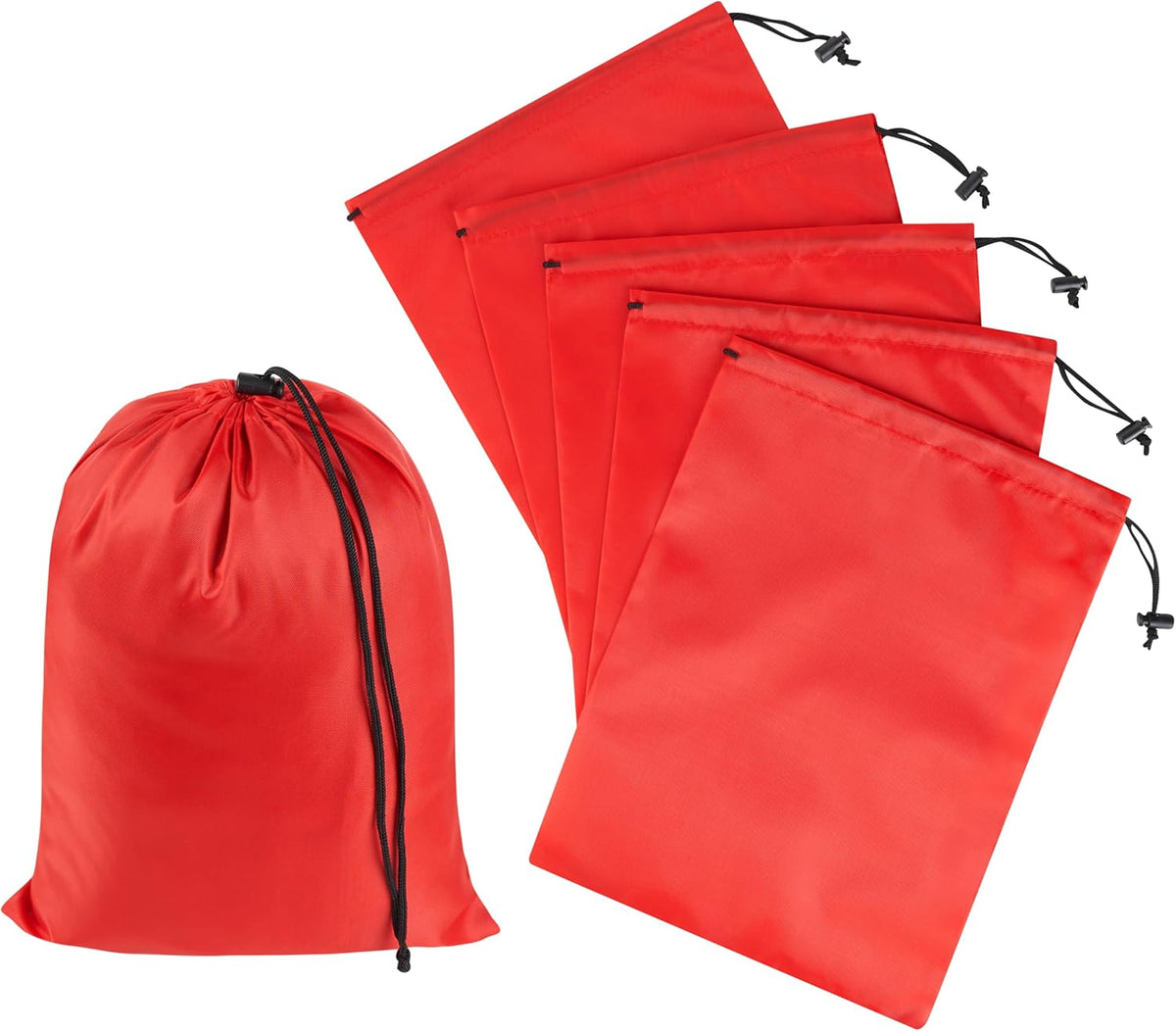 Drawstring Bag with Toggle - Nylon Cinch and Ditty Pouch for Shoes, Pantry, Closet, Travel (Red, 12 x 16 Inch, Set of 6)