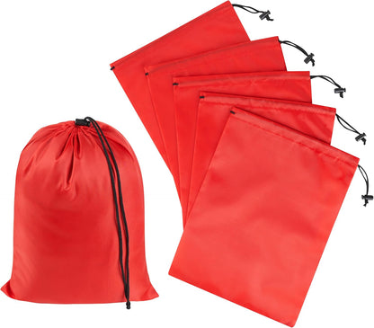 Drawstring Bag with Toggle - Nylon Cinch and Ditty Pouch for Shoes, Pantry, Closet, Travel (Red, 12 x 16 Inch, Set of 6)