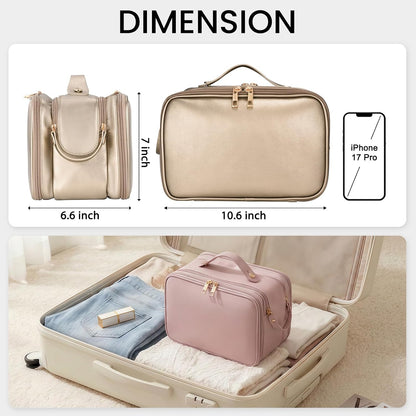 Travel Makeup Bag Women's Large Capacity Cosmetic Portable Organizer Large Opening Waterproof Storage Toiletry Bags Vertical Free-Standing Brush Holder for Easy Access Black
