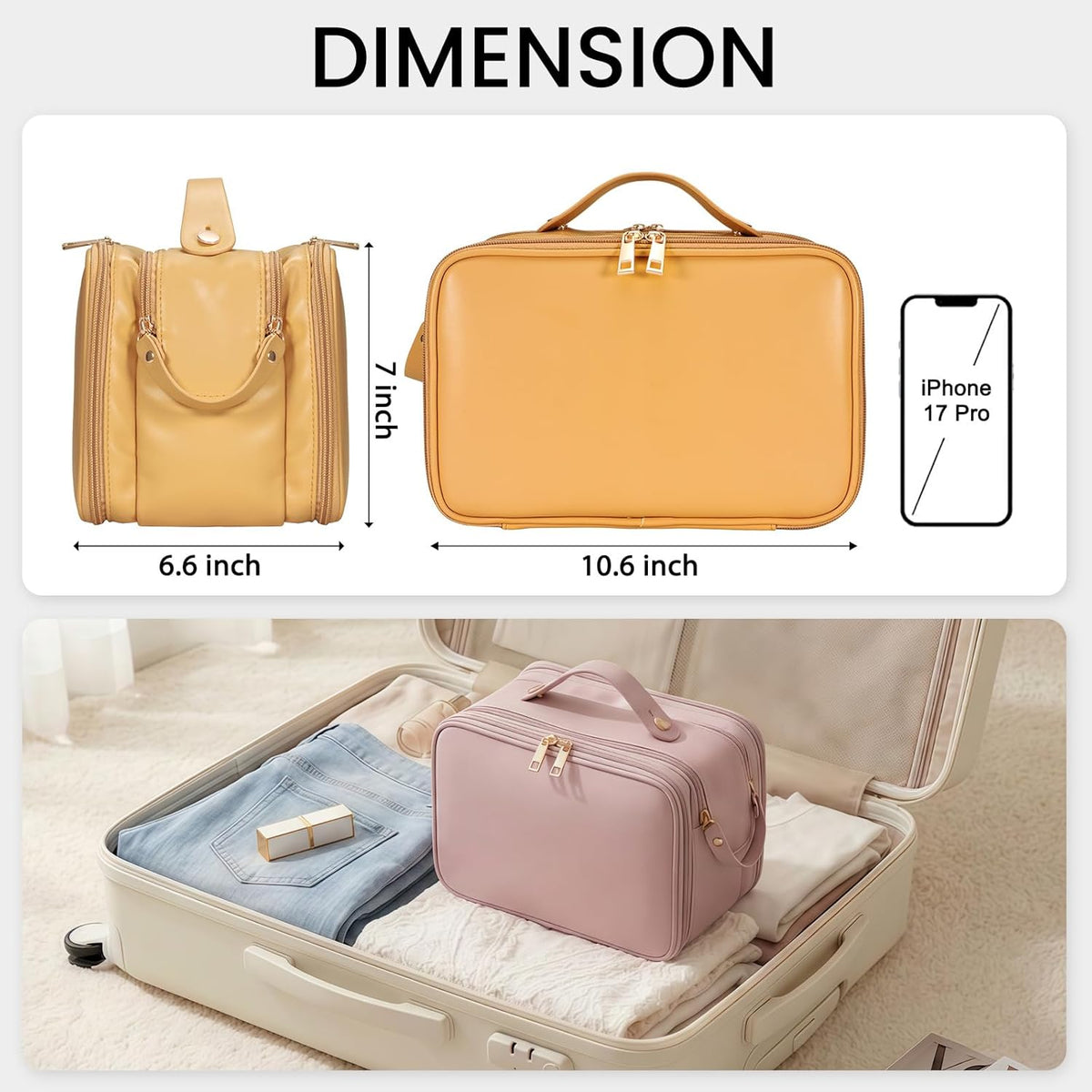 Travel Makeup Bag Women's Large Capacity Cosmetic Portable Organizer Large Opening Waterproof Storage Toiletry Bags Vertical Free-Standing Brush Holder for Easy Access Black