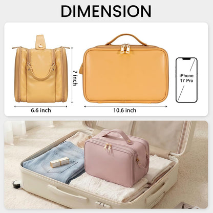 Travel Makeup Bag Women's Large Capacity Cosmetic Portable Organizer Large Opening Waterproof Storage Toiletry Bags Vertical Free-Standing Brush Holder for Easy Access Black