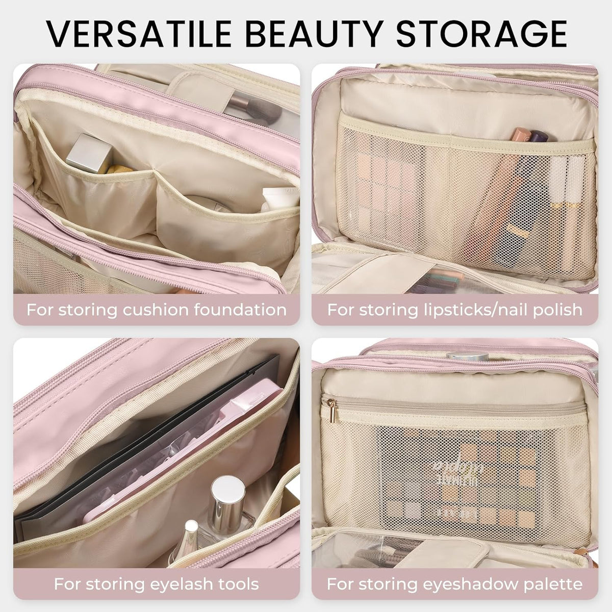 Travel Makeup Bag Women's Large Capacity Cosmetic Portable Organizer Large Opening Waterproof Storage Toiletry Bags Vertical Free-Standing Brush Holder for Easy Access Black