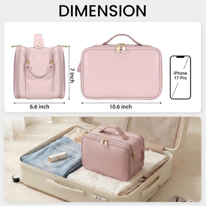 Travel Makeup Bag Women's Large Capacity Cosmetic Portable Organizer Large Opening Waterproof Storage Toiletry Bags Vertical Free-Standing Brush Holder for Easy Access Black