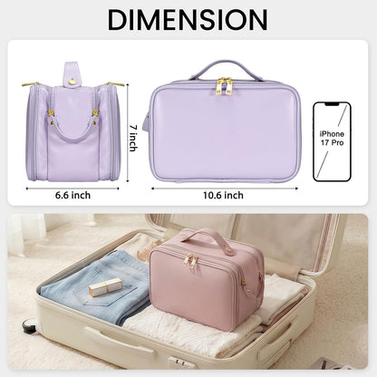 Travel Makeup Bag Women's Large Capacity Cosmetic Portable Organizer Large Opening Waterproof Storage Toiletry Bags Vertical Free-Standing Brush Holder for Easy Access Black