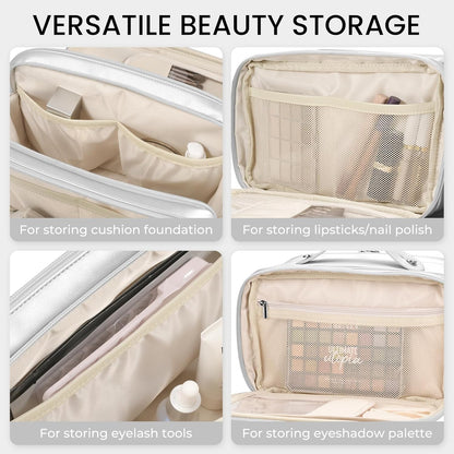 Travel Makeup Bag Women's Large Capacity Cosmetic Portable Organizer Large Opening Waterproof Storage Toiletry Bags Vertical Free-Standing Brush Holder for Easy Access Black