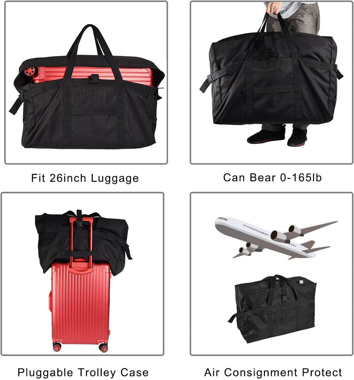 Carry on Travel Duffle Bag,Foldable Heavy Duty Overnight Bag,Larger Size Tear Resistant Water Resistant Packable Luggage for Weekender/Vacation/Camping/Beach/Tent
