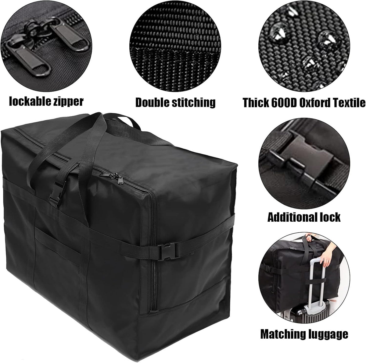Carry on Travel Duffle Bag,Foldable Heavy Duty Overnight Bag,Larger Size Tear Resistant Water Resistant Packable Luggage for Weekender/Vacation/Camping/Beach/Tent