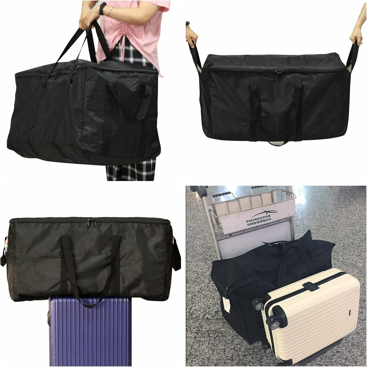 Carry on Travel Duffle Bag,Foldable Heavy Duty Overnight Bag,Larger Size Tear Resistant Water Resistant Packable Luggage for Weekender/Vacation/Camping/Beach/Tent