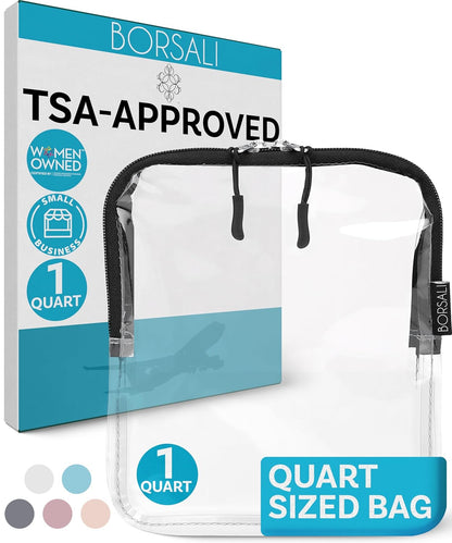 TSA Approved Toiletry Bag, Clear, Quart Size, Taupe | 3-1-1 Liquids for Carry On Travel, Toiletries Organizer, Cosmetic Pouch with Zipper, Travel Accessories