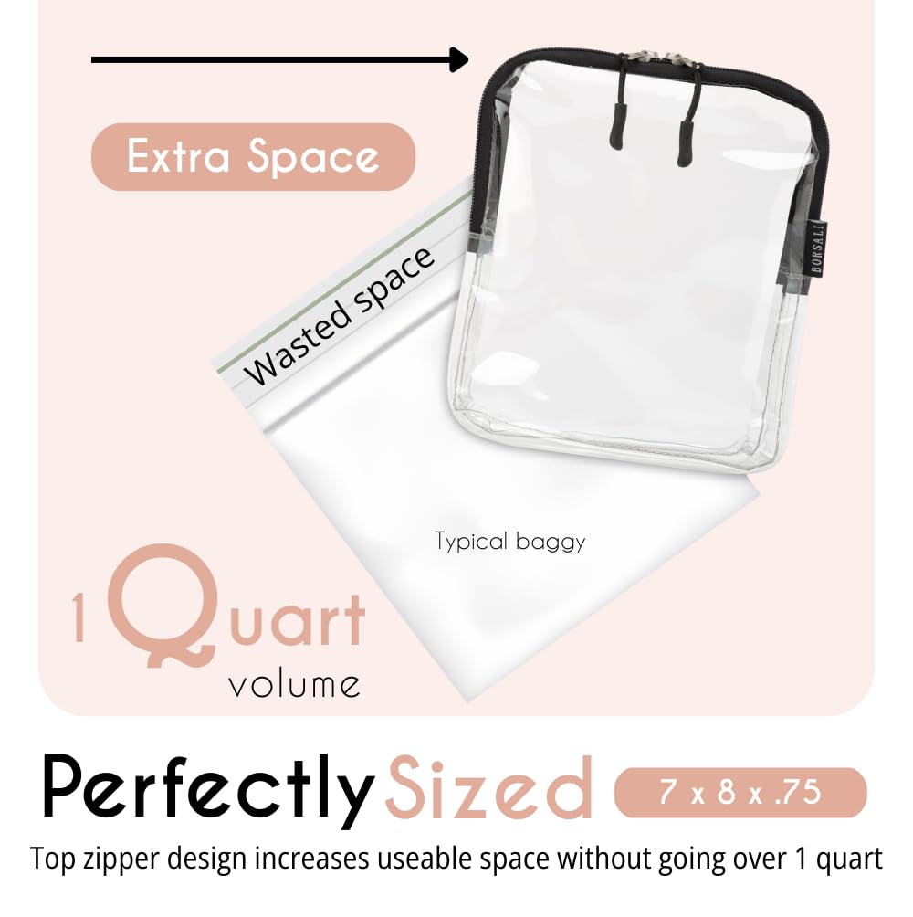 TSA Approved Toiletry Bag, Clear, Quart Size, Taupe | 3-1-1 Liquids for Carry On Travel, Toiletries Organizer, Cosmetic Pouch with Zipper, Travel Accessories