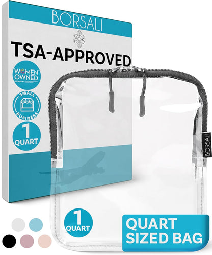 TSA Approved Toiletry Bag, Clear, Quart Size, Taupe | 3-1-1 Liquids for Carry On Travel, Toiletries Organizer, Cosmetic Pouch with Zipper, Travel Accessories