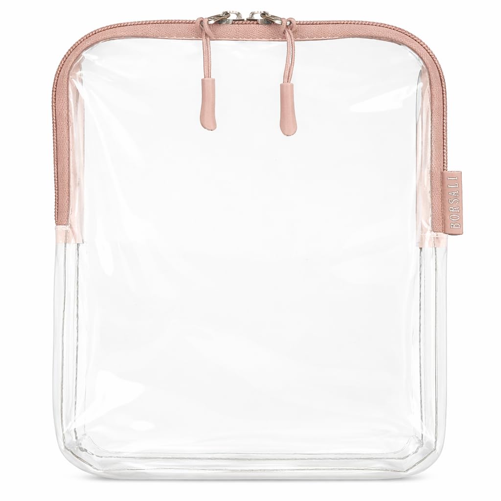 TSA Approved Toiletry Bag, Clear, Quart Size, Taupe | 3-1-1 Liquids for Carry On Travel, Toiletries Organizer, Cosmetic Pouch with Zipper, Travel Accessories