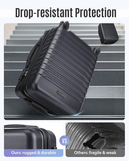 Expandable Carry On Luggage 22x14x9 Airline Approved with Double Spinner Wheels, 20 Inch Lightweight Hard Shell Rolling Suitcases with TSA Lock, Blue