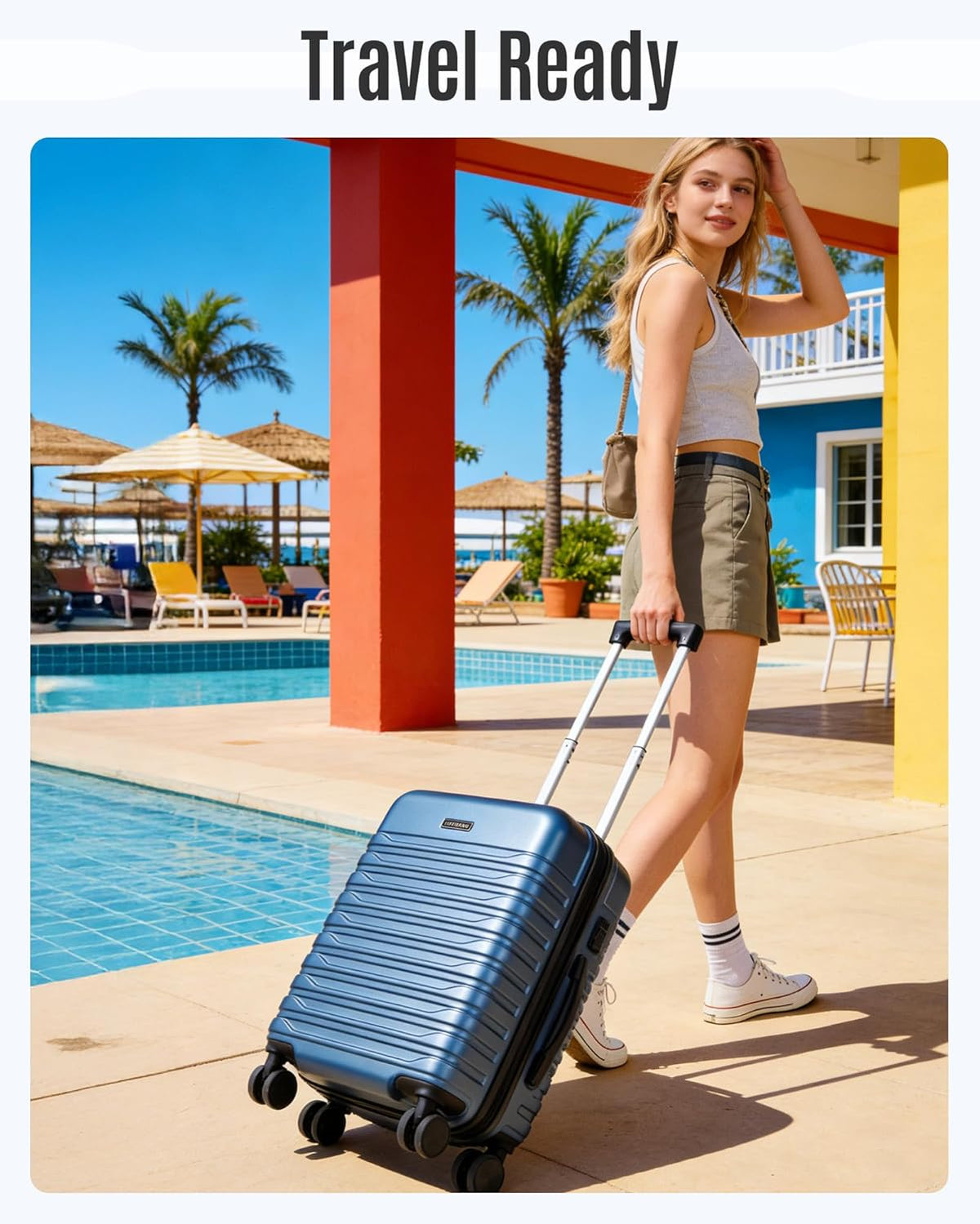 Expandable Carry On Luggage 22x14x9 Airline Approved with Double Spinner Wheels, 20 Inch Lightweight Hard Shell Rolling Suitcases with TSA Lock, Blue