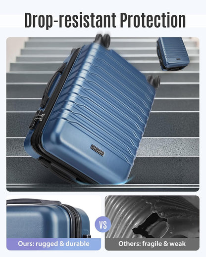 Expandable Carry On Luggage 22x14x9 Airline Approved with Double Spinner Wheels, 20 Inch Lightweight Hard Shell Rolling Suitcases with TSA Lock, Blue