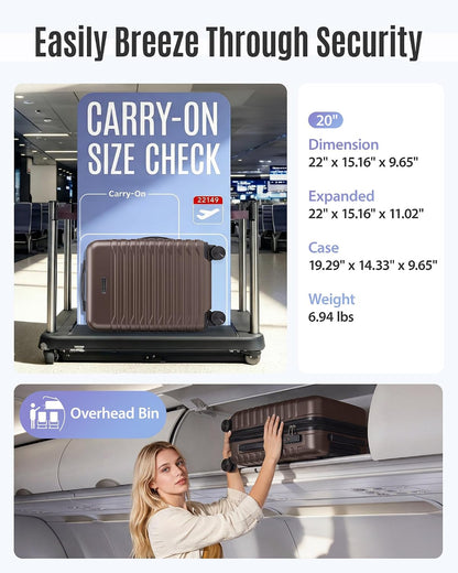 Expandable Carry On Luggage 22x14x9 Airline Approved with Double Spinner Wheels, 20 Inch Lightweight Hard Shell Rolling Suitcases with TSA Lock, Blue