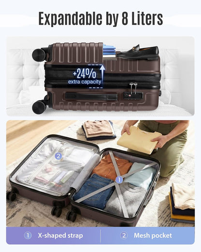 Expandable Carry On Luggage 22x14x9 Airline Approved with Double Spinner Wheels, 20 Inch Lightweight Hard Shell Rolling Suitcases with TSA Lock, Blue