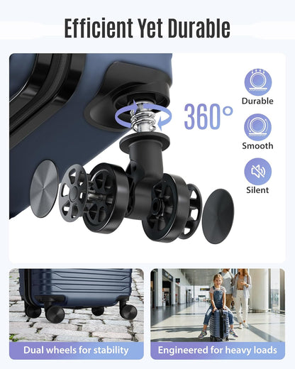 Expandable Carry On Luggage 22x14x9 Airline Approved with Double Spinner Wheels, 20 Inch Lightweight Hard Shell Rolling Suitcases with TSA Lock, Blue
