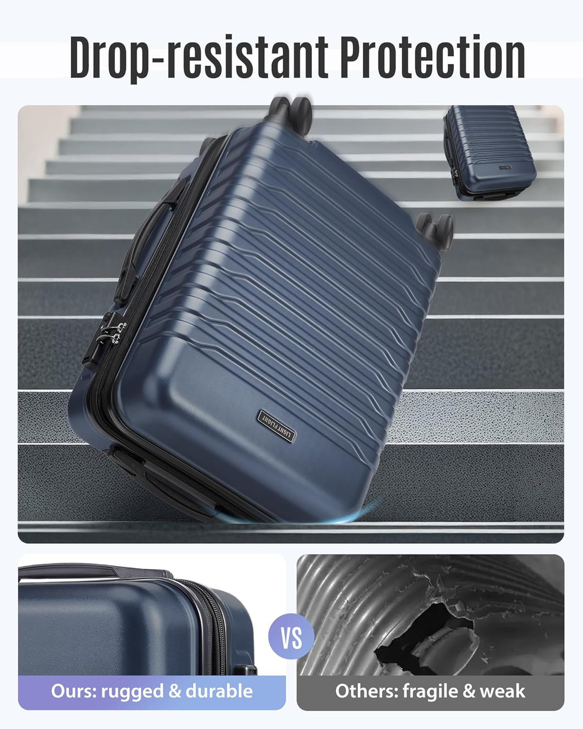 Expandable Carry On Luggage 22x14x9 Airline Approved with Double Spinner Wheels, 20 Inch Lightweight Hard Shell Rolling Suitcases with TSA Lock, Blue