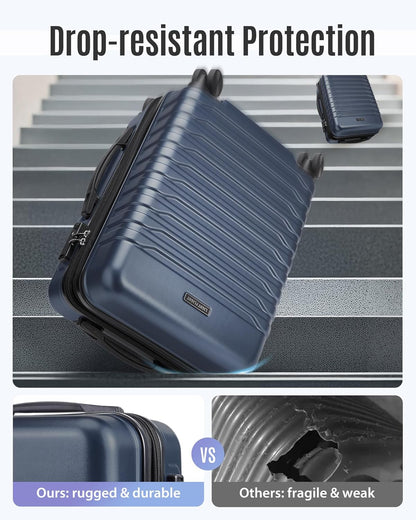 Expandable Carry On Luggage 22x14x9 Airline Approved with Double Spinner Wheels, 20 Inch Lightweight Hard Shell Rolling Suitcases with TSA Lock, Blue