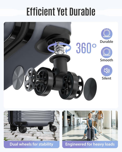 Expandable Carry On Luggage 22x14x9 Airline Approved with Double Spinner Wheels, 20 Inch Lightweight Hard Shell Rolling Suitcases with TSA Lock, Blue