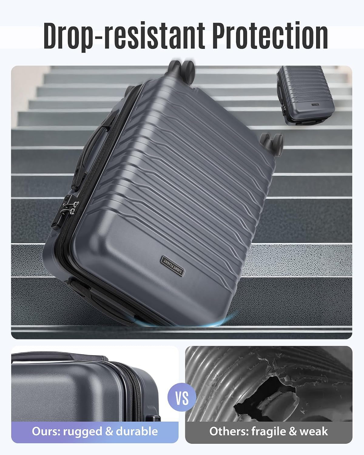 Expandable Carry On Luggage 22x14x9 Airline Approved with Double Spinner Wheels, 20 Inch Lightweight Hard Shell Rolling Suitcases with TSA Lock, Blue