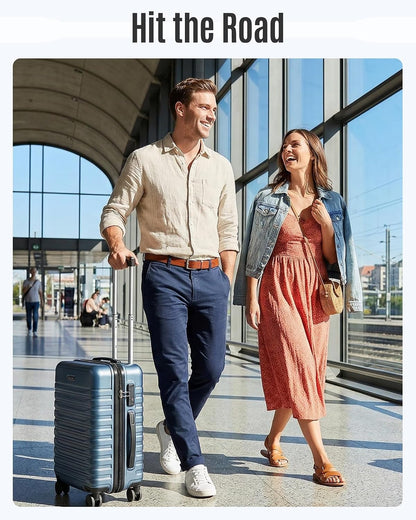 Expandable Carry On Luggage 22x14x9 Airline Approved with Double Spinner Wheels, 20 Inch Lightweight Hard Shell Rolling Suitcases with TSA Lock, Blue