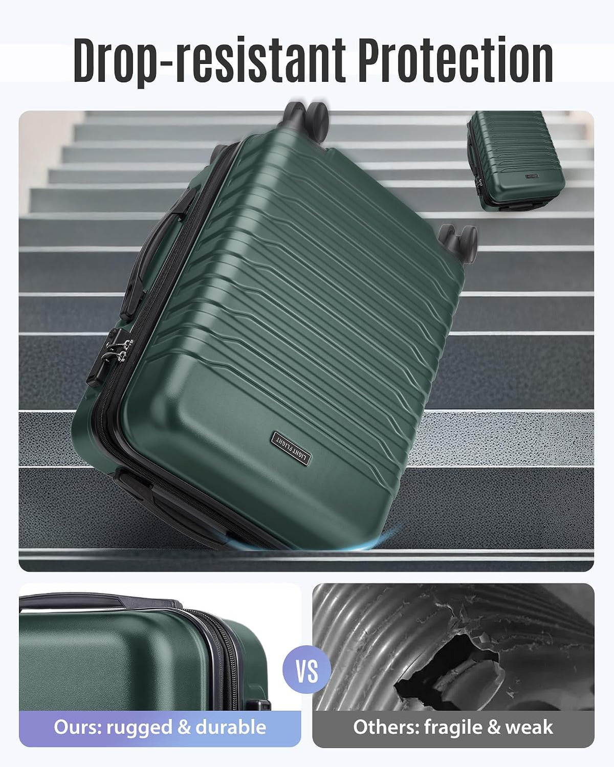Expandable Carry On Luggage 22x14x9 Airline Approved with Double Spinner Wheels, 20 Inch Lightweight Hard Shell Rolling Suitcases with TSA Lock, Blue