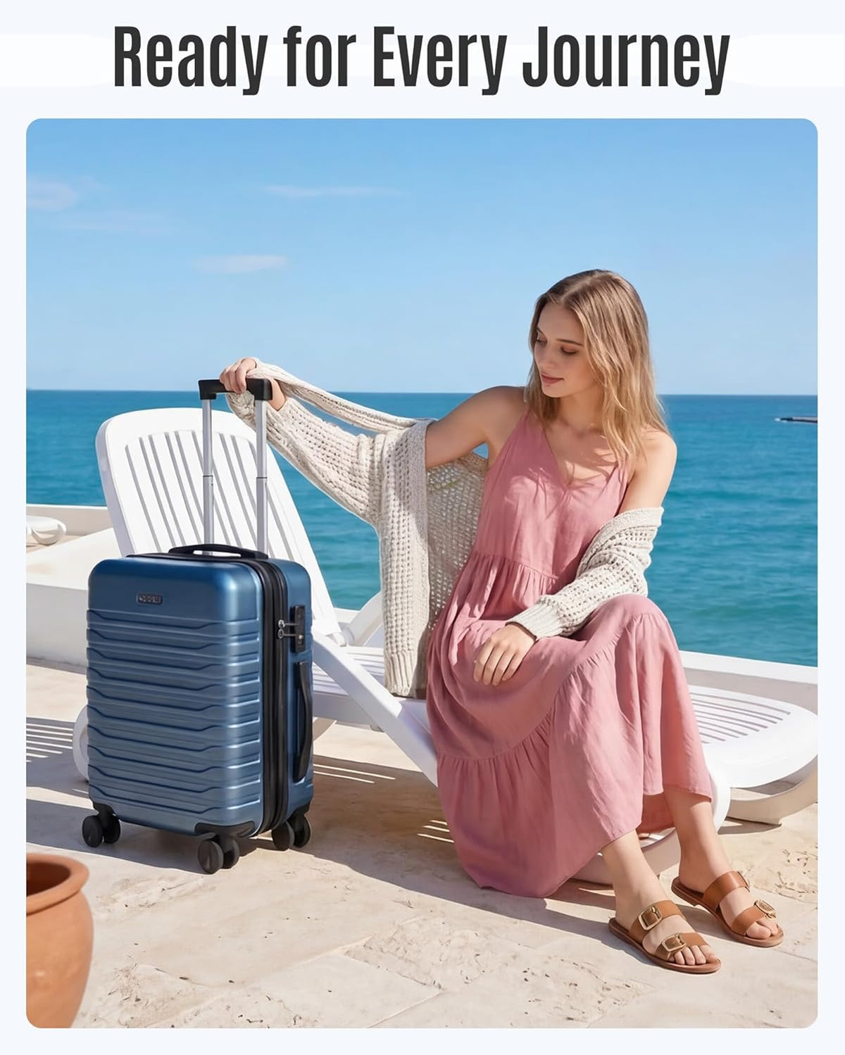 Expandable Carry On Luggage 22x14x9 Airline Approved with Double Spinner Wheels, 20 Inch Lightweight Hard Shell Rolling Suitcases with TSA Lock, Blue