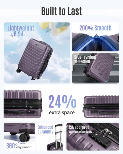 Expandable Carry On Luggage 22x14x9 Airline Approved with Double Spinner Wheels, 20 Inch Lightweight Hard Shell Rolling Suitcases with TSA Lock, Blue