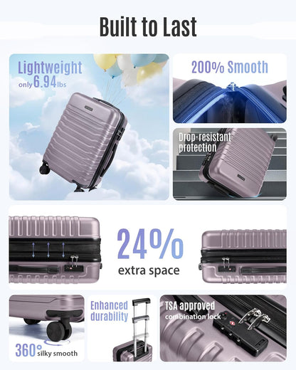 Expandable Carry On Luggage 22x14x9 Airline Approved with Double Spinner Wheels, 20 Inch Lightweight Hard Shell Rolling Suitcases with TSA Lock, Blue