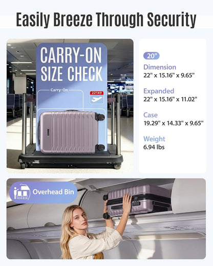 Expandable Carry On Luggage 22x14x9 Airline Approved with Double Spinner Wheels, 20 Inch Lightweight Hard Shell Rolling Suitcases with TSA Lock, Blue