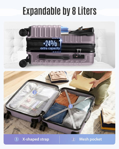 Expandable Carry On Luggage 22x14x9 Airline Approved with Double Spinner Wheels, 20 Inch Lightweight Hard Shell Rolling Suitcases with TSA Lock, Blue