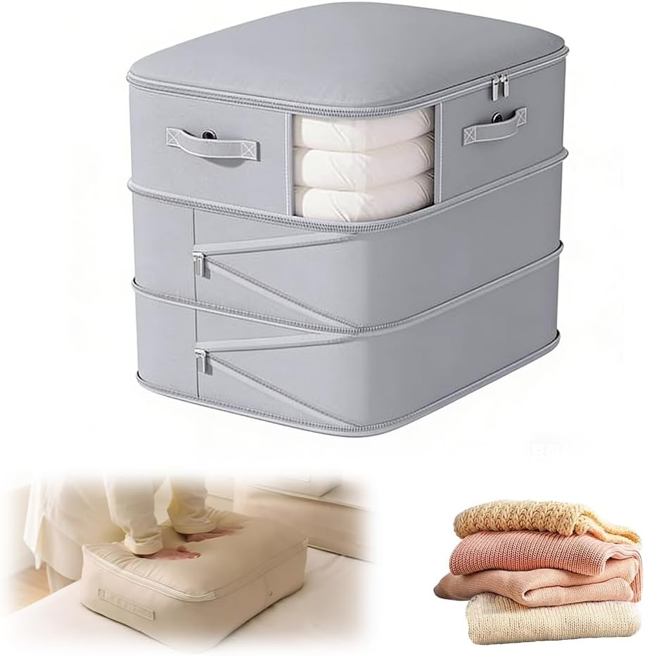 Ultra Space Saving Self Compression Organizer, 2026 New Space Saving Self Compression Organizer Space Bags, Heavy Duty Moving Bags for Comforters, Clothes, Blankets (Gray, Large)