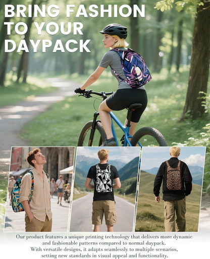 Pocket-Sized Hiking Daypack, Fashion patterns Lightweight 2.8oz, Water resistant Backpack for Women Men Camping (Blue&Green swirl)